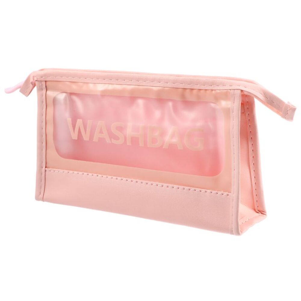 Clear PU Portable Travel Transparent Waterproof Zipper Makeup Pouch Black Medium